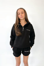 Mini studio leisure essential black embroidered 3/4 zip sweater